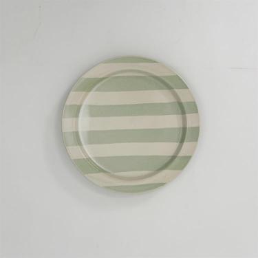 6.5寸リム皿 ストライプ ツヤグリーン