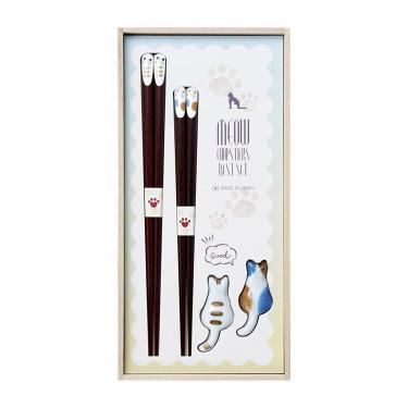 箸置付夫婦箸 ねこづくし 桐箱入