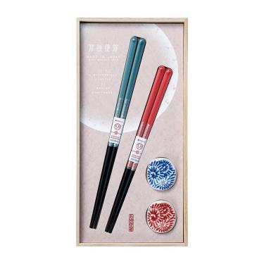 桐箱箸置付夫婦箸 吉兆唐草