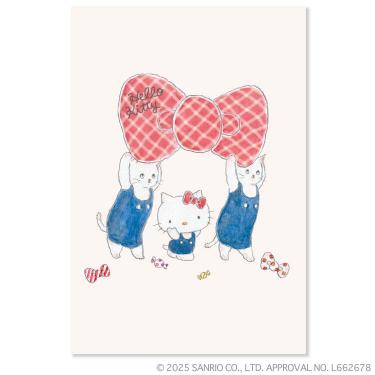 ポストカード トコロコムギ×サンリオキャラクターズ キティちゃんとてくてくリボンにゃんこ