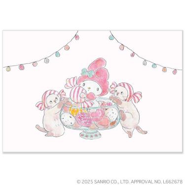 ポストカード トコロコムギ×サンリオキャラクターズ マイメロディとあめちゃんにゃんこ