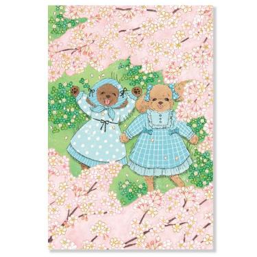 春柄 ポストカード 茜ことこ トイプードルと桜