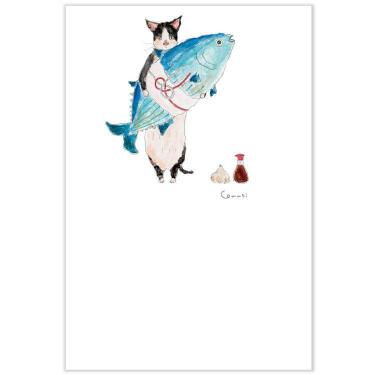 暑中見舞い ポストカード トコロコムギ 3枚入 猫 魚