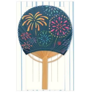 夏柄 竹うちわ グリーティングカード 花火