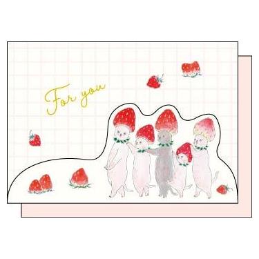 グリーティングカード 誕生日祝い トコロコムギ 猫・イチゴ