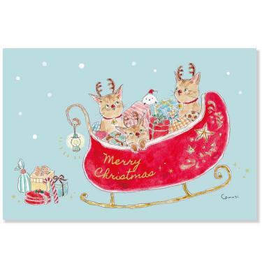 クリスマスポストカード トコロコムギ 猫 ソリ CMP-409