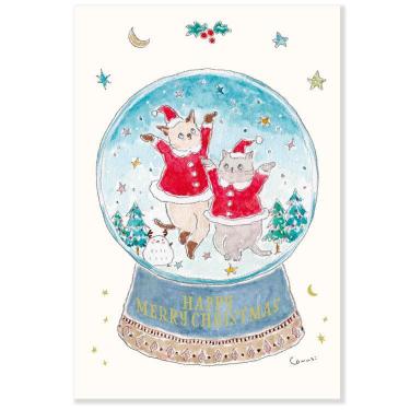 クリスマスポストカード トコロコムギ 猫 スノードーム CMP-410