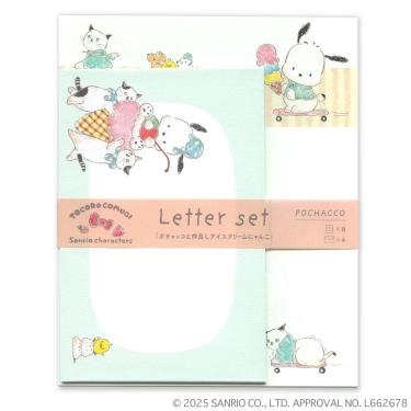 レターセット トコロコムギ×サンリオキャラクターズ ポチャッコと仲良しアイスクリームにゃんこ