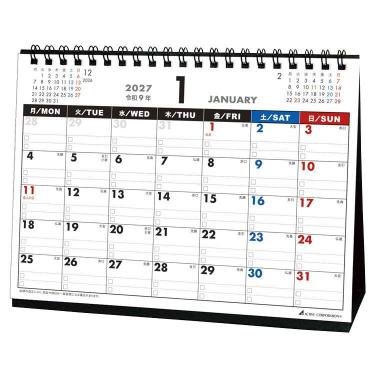 2027年1月始まりカレンダー 卓上 月曜始まり