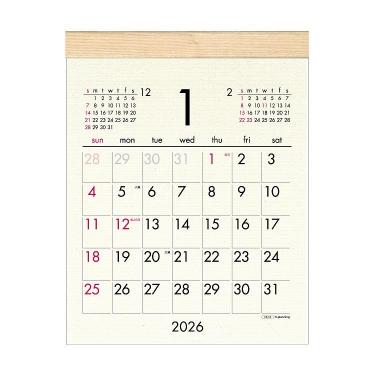 2026年1月始まりカレンダー 壁掛け ウッディーコットン S