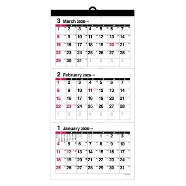 2026年1月始まりカレンダー 壁掛け 3マンス M ホワイト