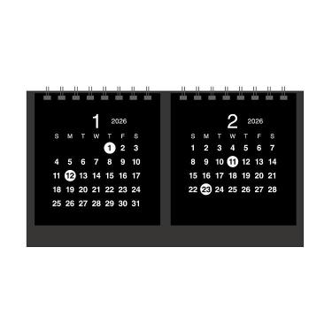 2026年1月始まりカレンダー 卓上 クラフト 2マンス ブラック