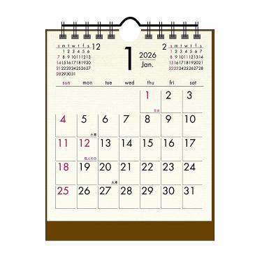 2026年1月始まりカレンダー 卓上 コンパクト コットン