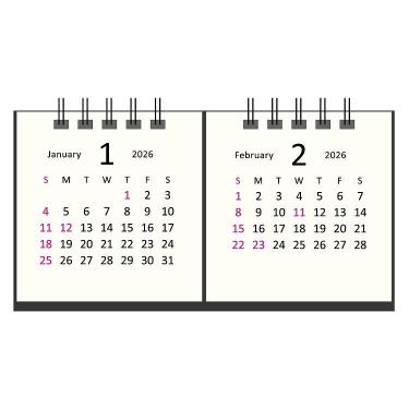 2026年1月始まりカレンダー 卓上 タイニー 2マンス アイボリー