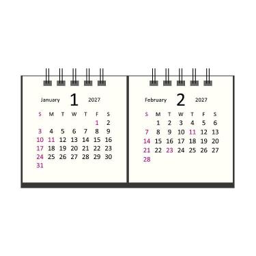 2027年1月始まりカレンダー 卓上 タイニー 2マンス アイボリー