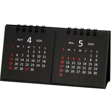 2026年4月始まりカレンダー 卓上 タイニー 2マンス ブラック