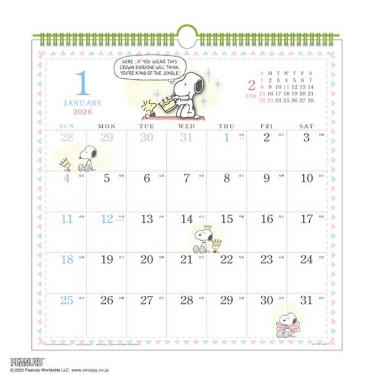 2026年1月始まりカレンダー 壁掛け 水彩スケジュール PEANUTS