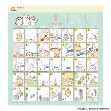 2026年1月始まりカレンダー 壁掛け コミックデザイン ちいかわ