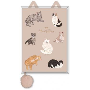 2025年12月始まり手帳 月間 A6 ダイカットネコ グレーベージュ