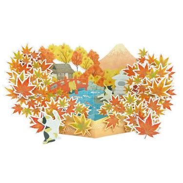 秋柄ポップアップカード 庭園と富士