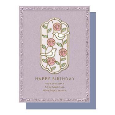 ステンドグラスバースデーカード バラと小鳥