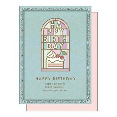 ステンドグラスバースデーカード さくらんぼケーキ