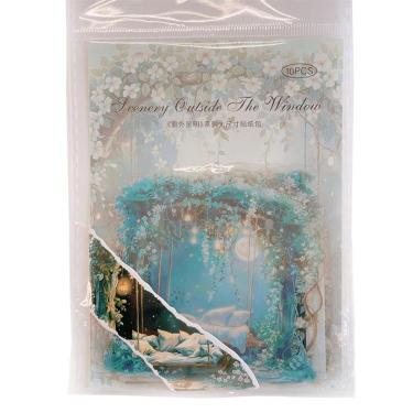 フレークシール 窓の景色 ブルーグリーン