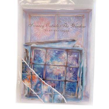 フレークシール 窓の景色 パープル