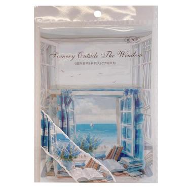 フレークシール 窓の景色 ブルー